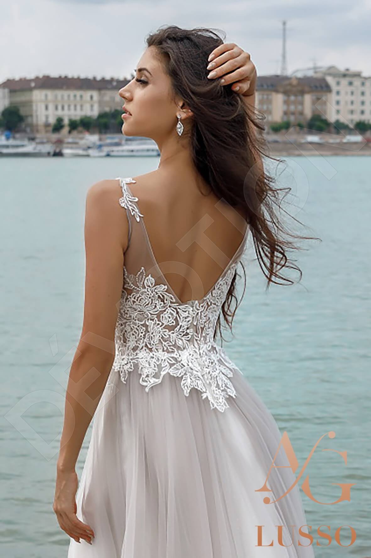 Freda A-line V-neck Ivory Lightgray Wedding dress