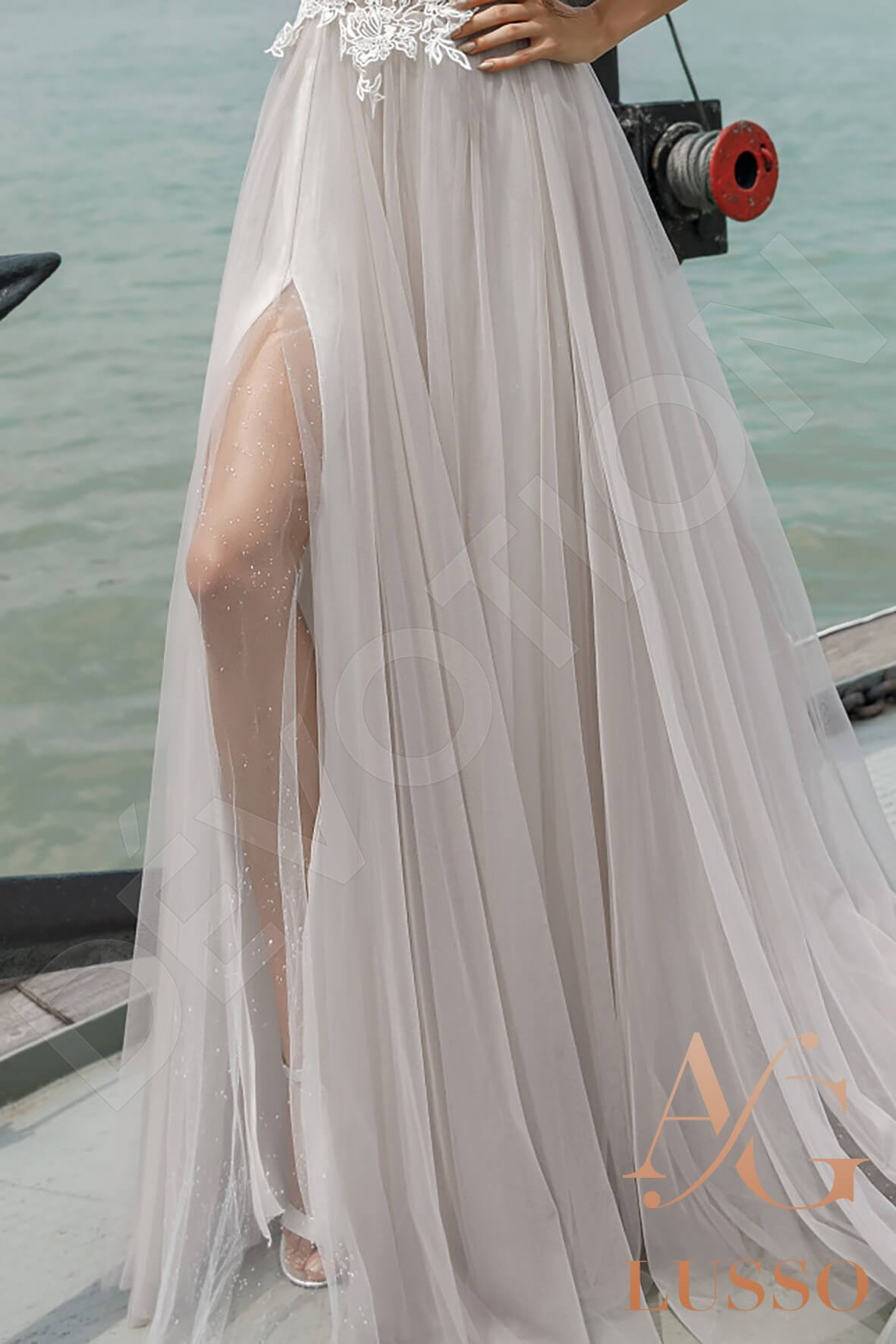 Freda A-line V-neck Ivory Lightgray Wedding dress