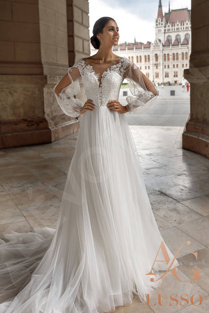 Fumiko Full back A-line Long sleeve Wedding Dress Front