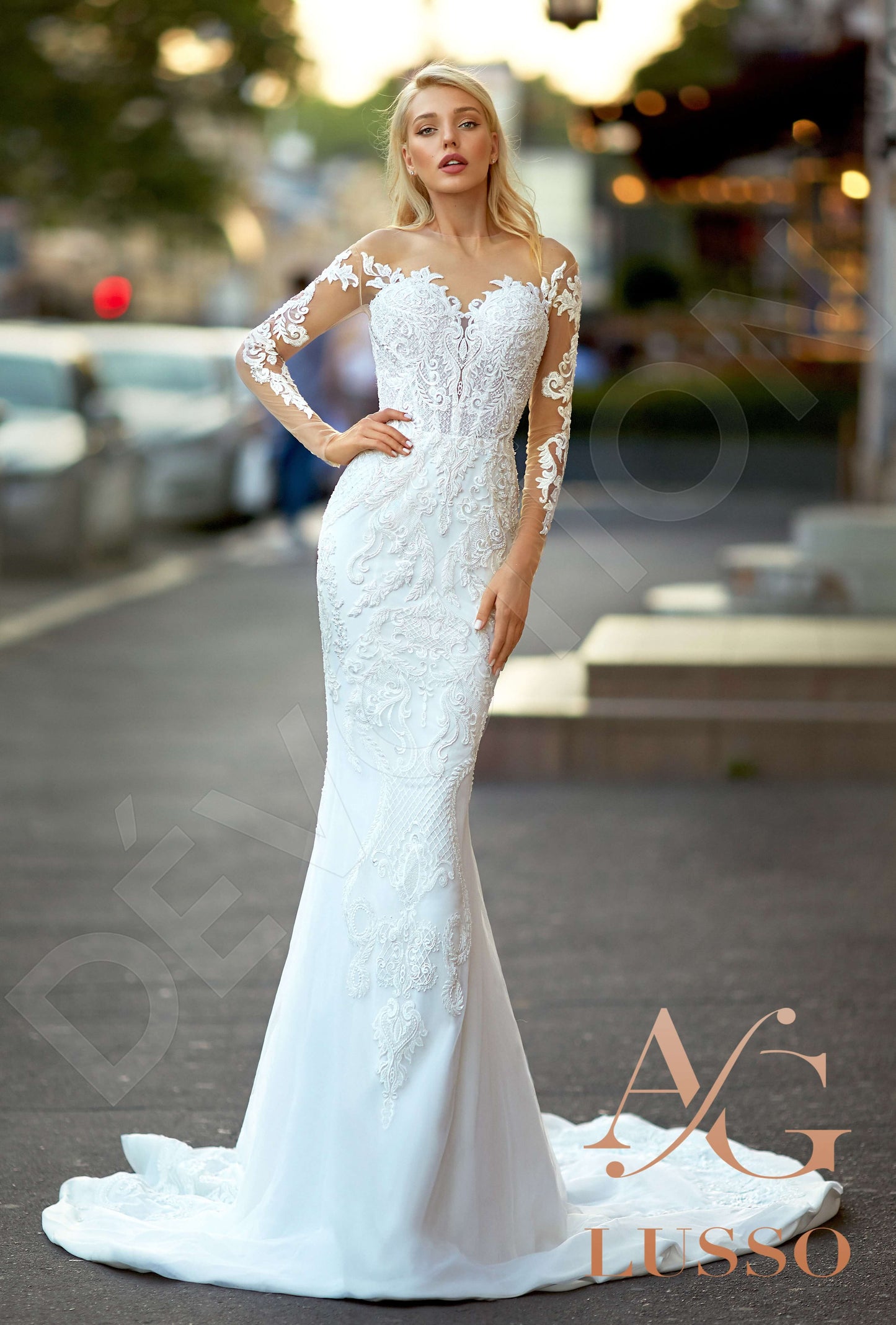 Elvirina Illusion back Trumpet/Mermaid Long sleeve Wedding Dress Front