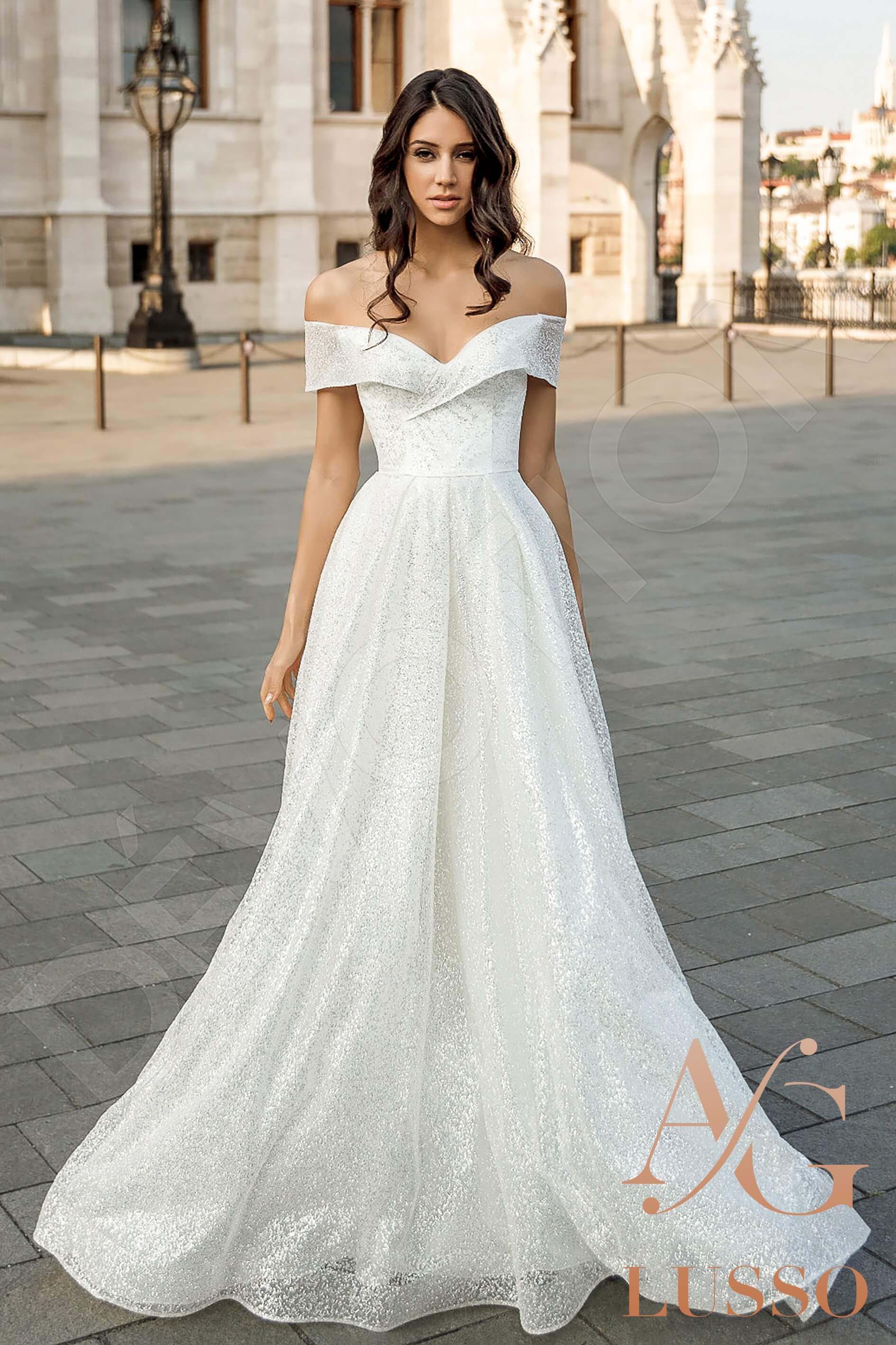 Libby A-line Off-shoulder/Drop shoulders Ivory Silver Wedding dress