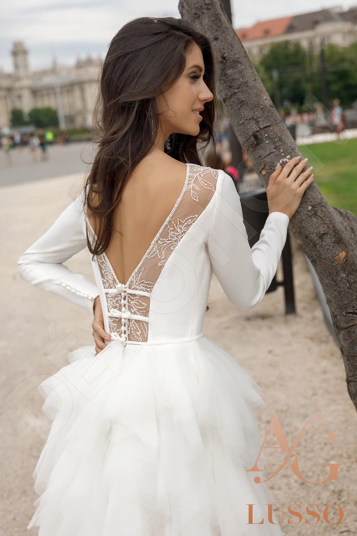 Makara Open back A-line Long sleeve Wedding Dress Back