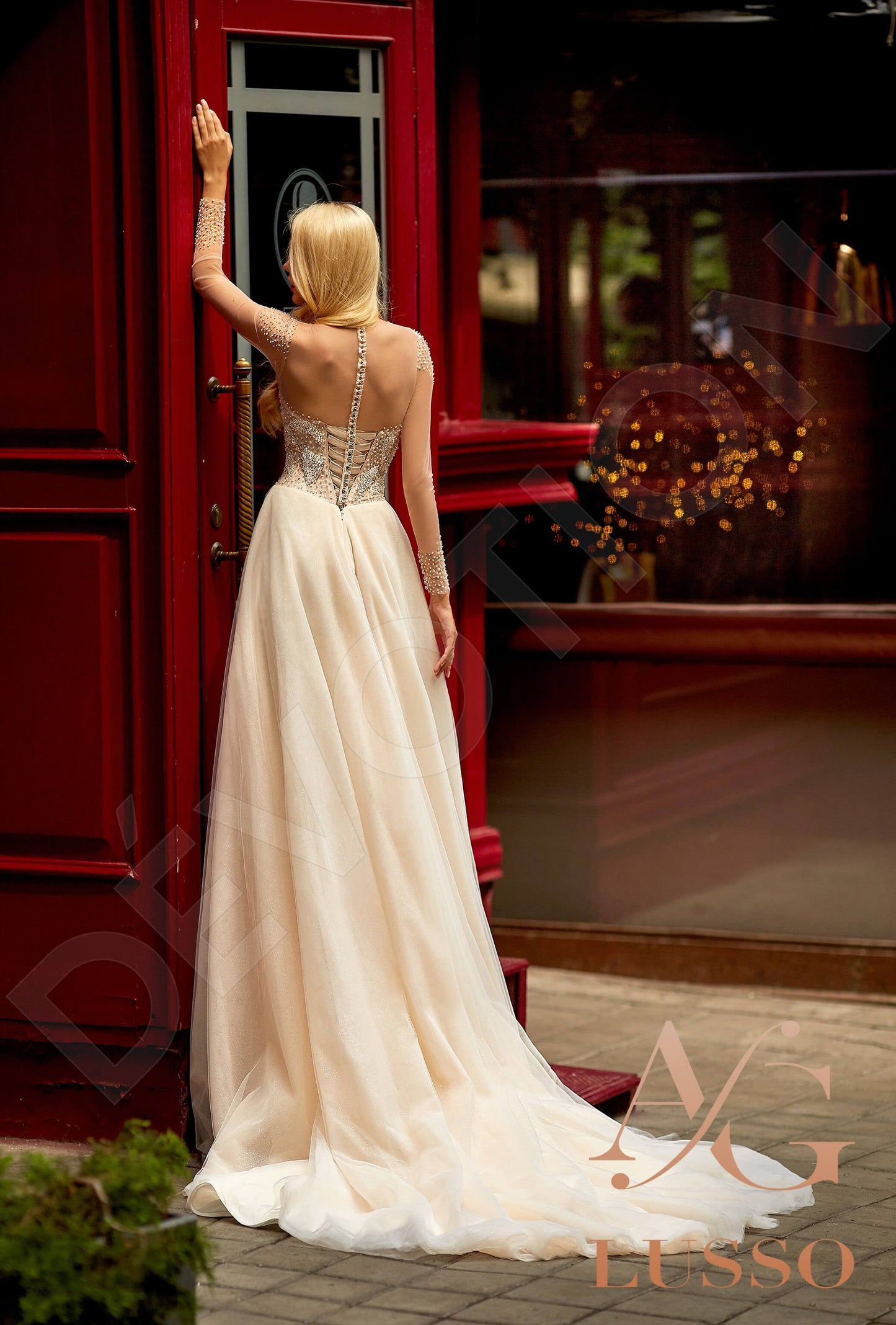 Ilvetta Illusion back A-line Long sleeve Wedding Dress Back
