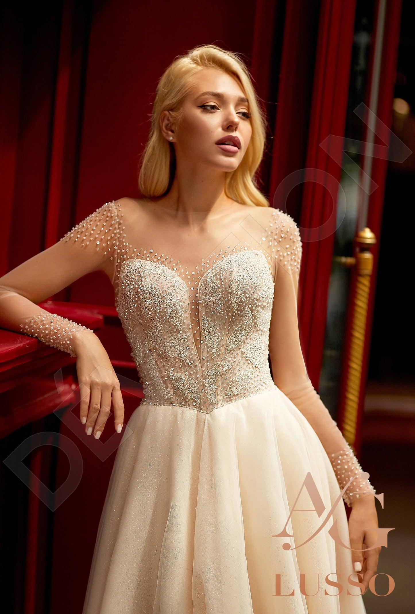 Ilvetta Illusion back A-line Long sleeve Wedding Dress 2