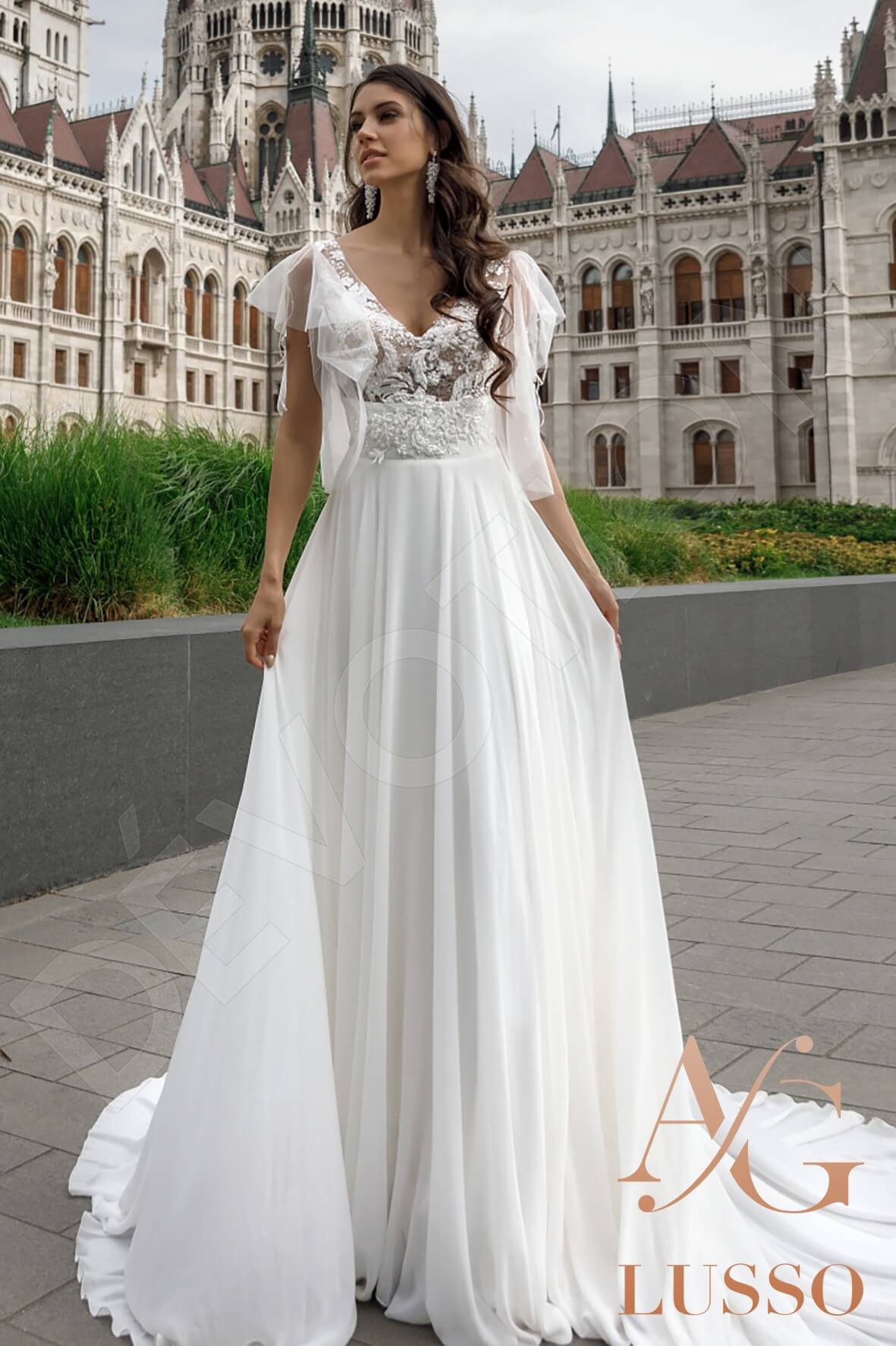Paisley A-line V-neck Ivory Wedding dress