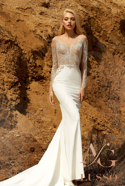 Loraine Illusion back Trumpet/Mermaid Long sleeve Wedding Dress Front