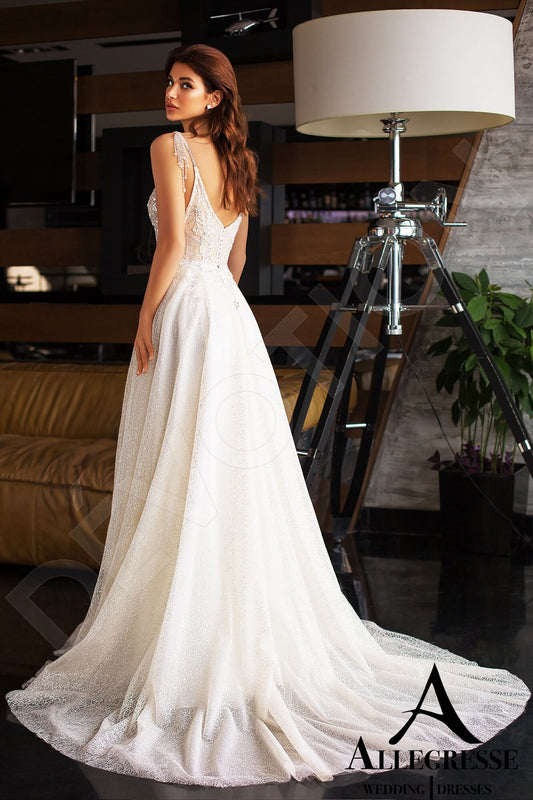 Lourelia A-line V-neck Milk Nude Wedding Dress