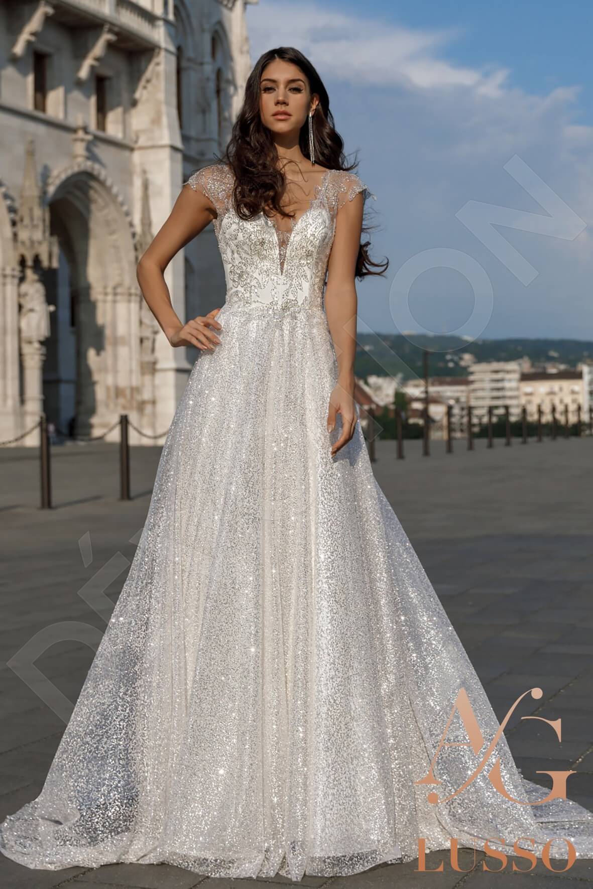 Xael Open back A-line Short/ Cap sleeve Wedding Dress Front