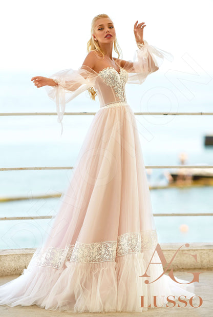 Sandy Open back A-line Long sleeve Wedding Dress Front