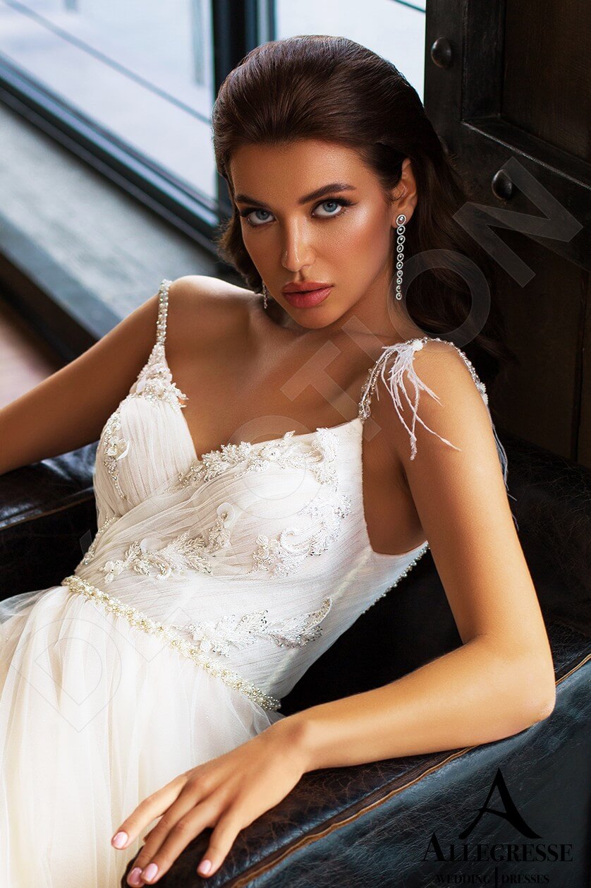 Maxima A-line V-neck Milk Nude Wedding dress