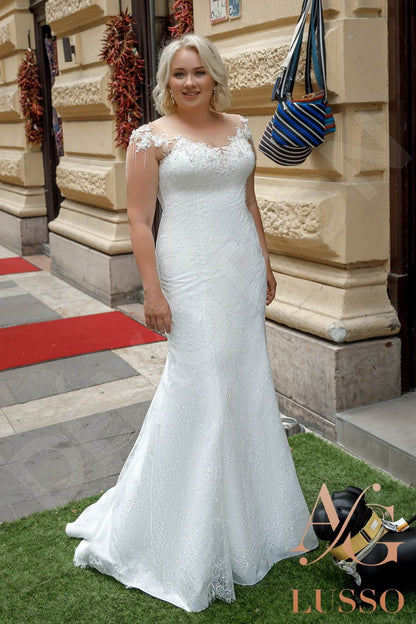 Castel Full back Trumpet/Mermaid Short/ Cap sleeve Wedding Dress Front