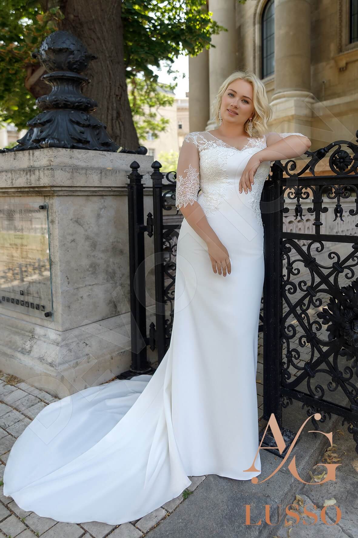 Alanis Full back Sheath/Column Half sleeve Wedding Dress 2