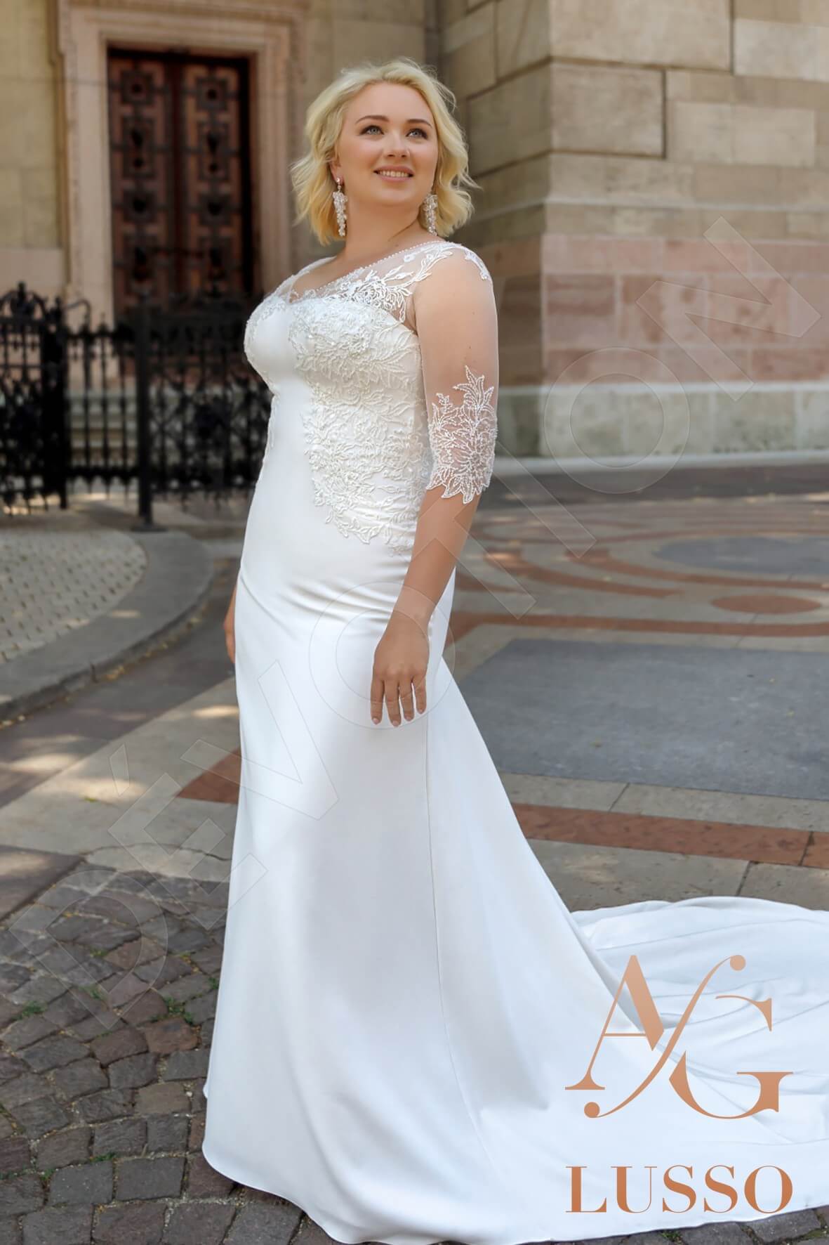 Alanis Full back Sheath/Column Half sleeve Wedding Dress Front