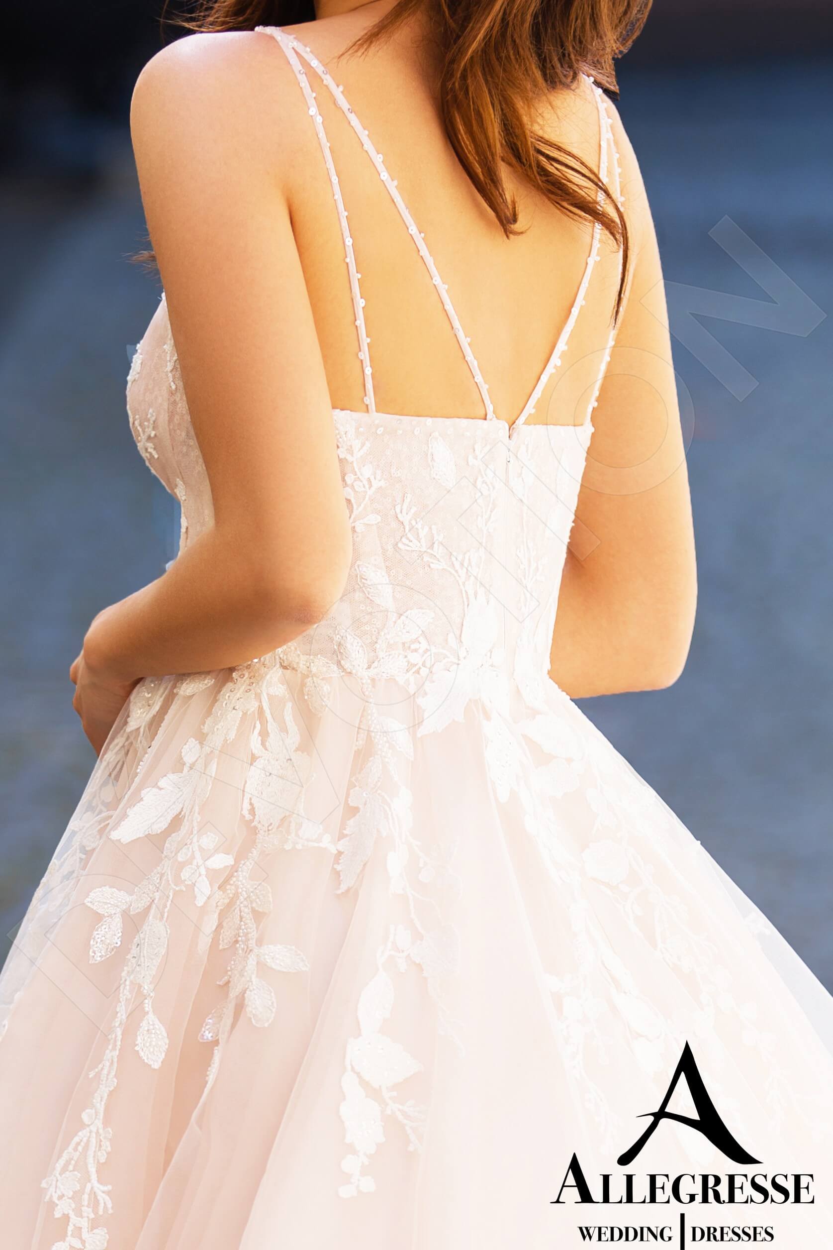 Mican A-line V-neck Milk PowderPink Wedding dress