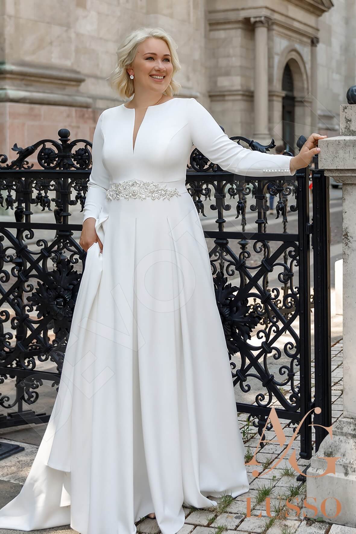 Elikson Full back A-line Long sleeve Wedding Dress Front