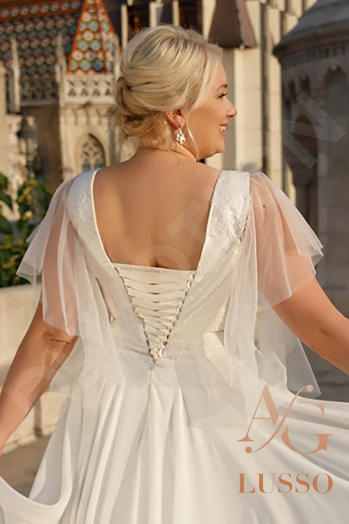 Hennon Full back A-line Short/ Cap sleeve Wedding Dress 4