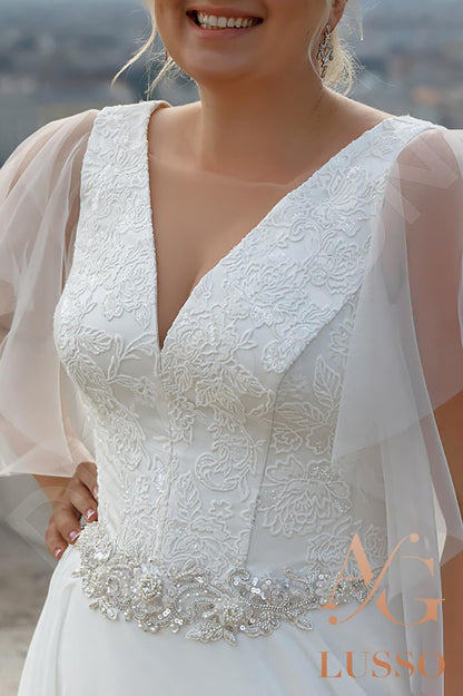 Hennon Full back A-line Short/ Cap sleeve Wedding Dress 6
