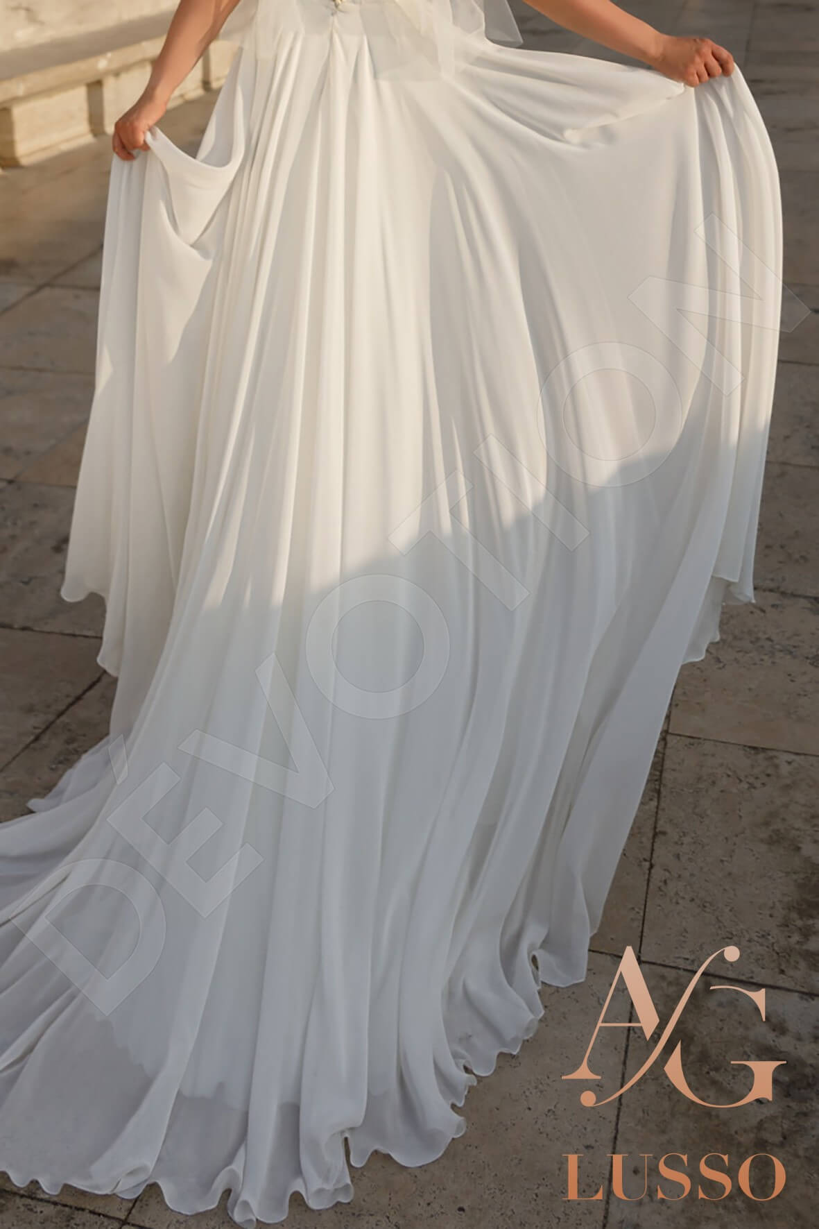 Hennon Full back A-line Short/ Cap sleeve Wedding Dress 7