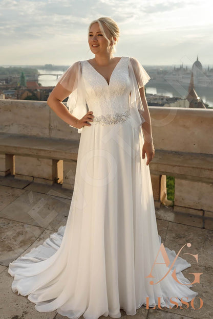 Hennon Full back A-line Short/ Cap sleeve Wedding Dress Front