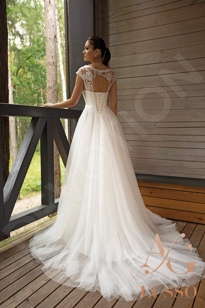Idell Lace up back A-line Short/ Cap sleeve Wedding Dress Back