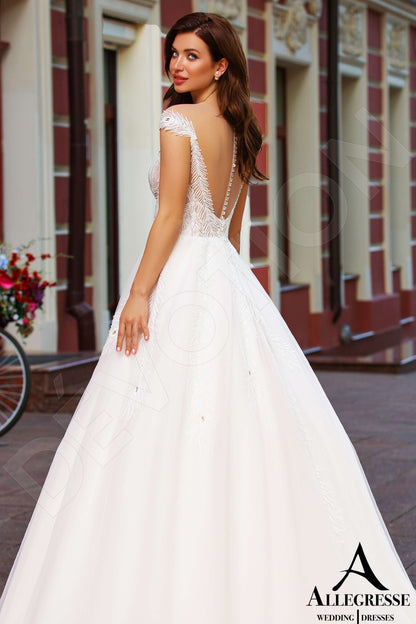 Ohanna Illusion back Princess/Ball Gown Short/ Cap sleeve Wedding Dress 3