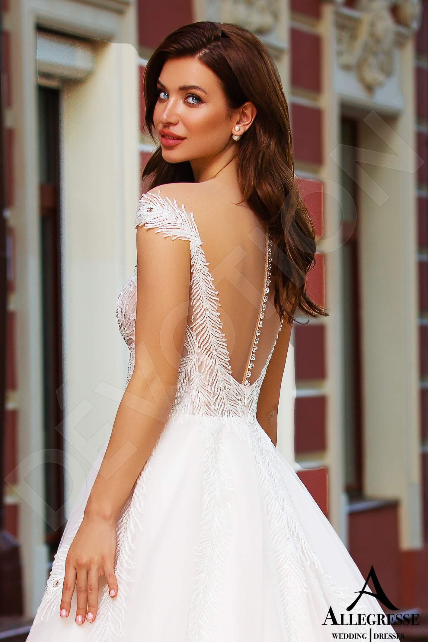 Ohanna Illusion back Princess/Ball Gown Short/ Cap sleeve Wedding Dress 4