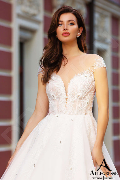 Ohanna Illusion back Princess/Ball Gown Short/ Cap sleeve Wedding Dress 5