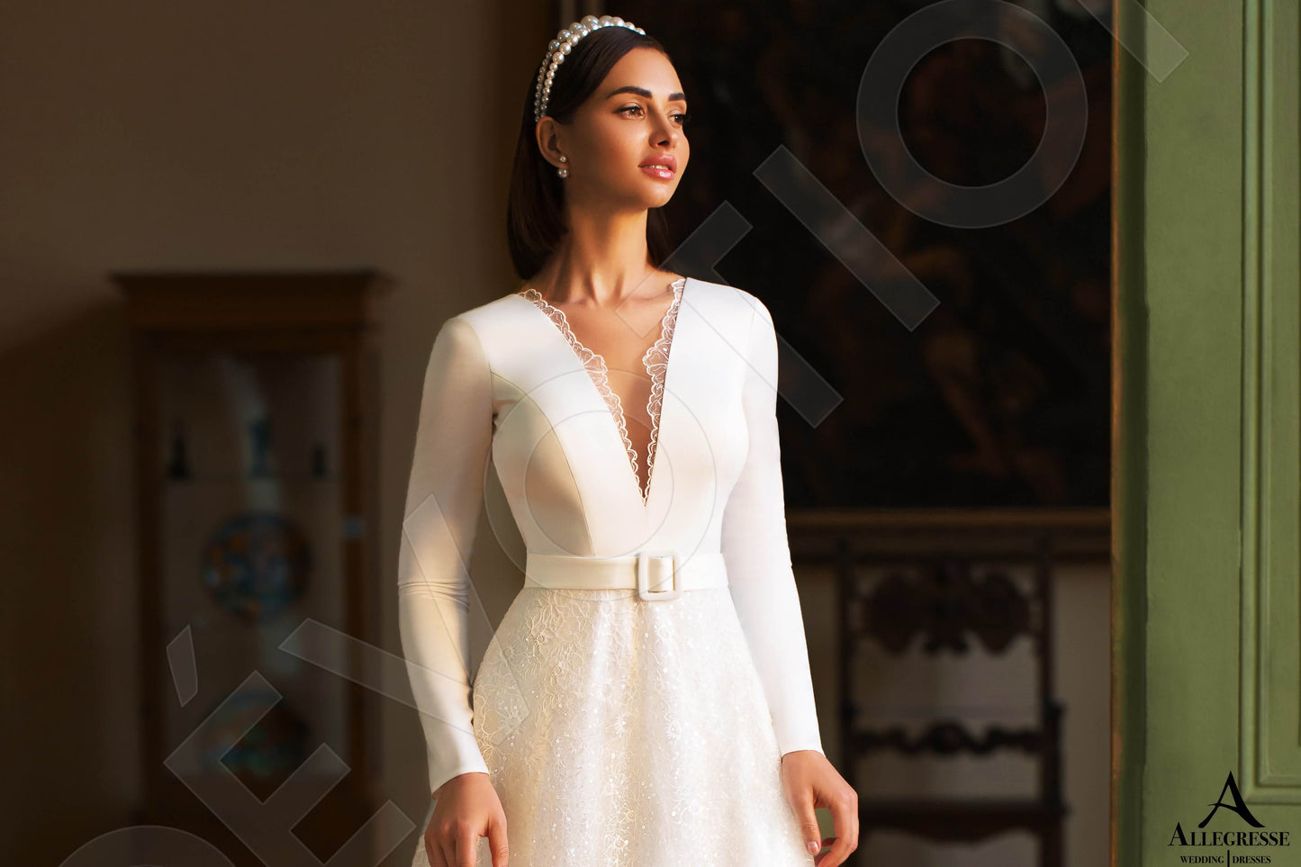 Osina Illusion back Princess/Ball Gown Long sleeve Wedding Dress 9