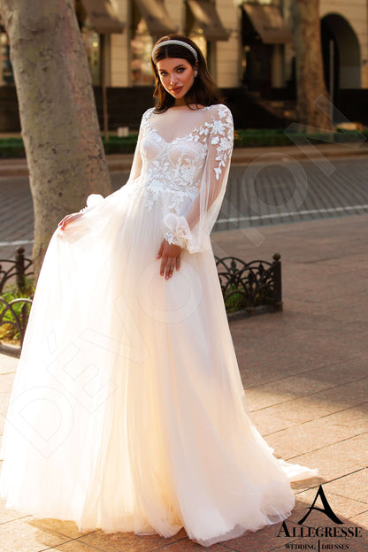 Solina Illusion back A-line Long sleeve Wedding Dress 8