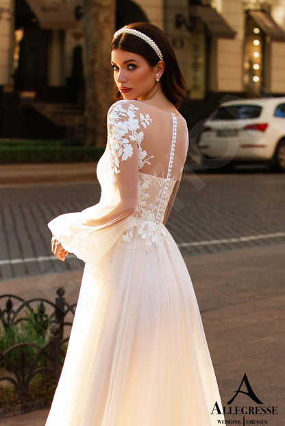 Solina Illusion back A-line Long sleeve Wedding Dress 2