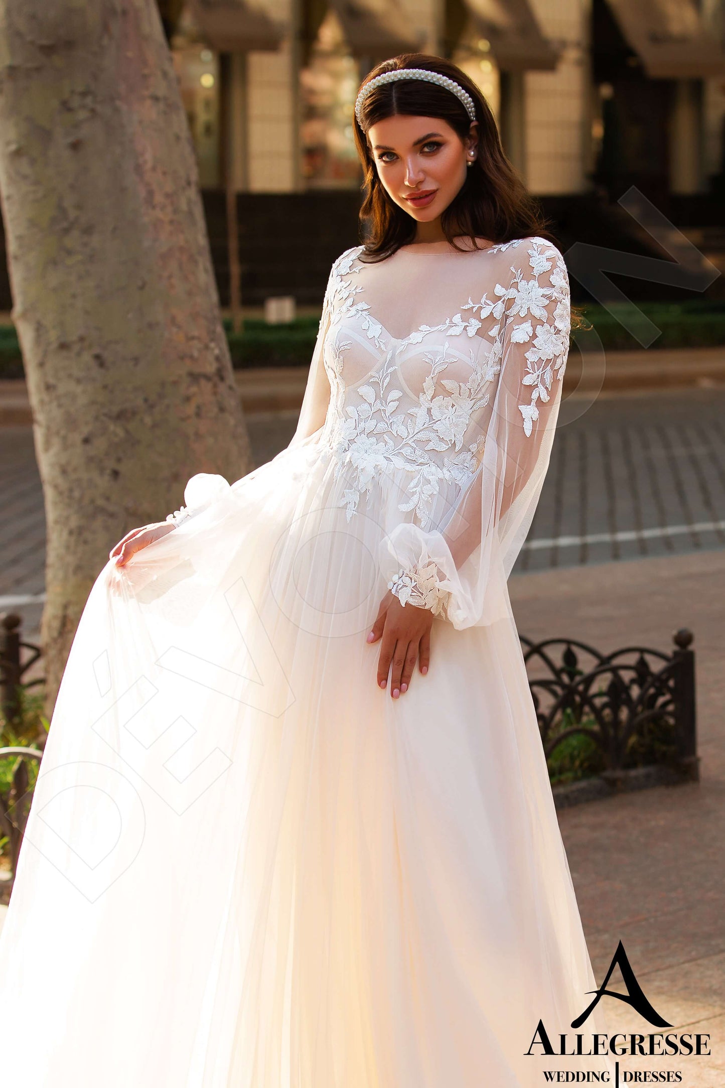 Solina Illusion back A-line Long sleeve Wedding Dress 3