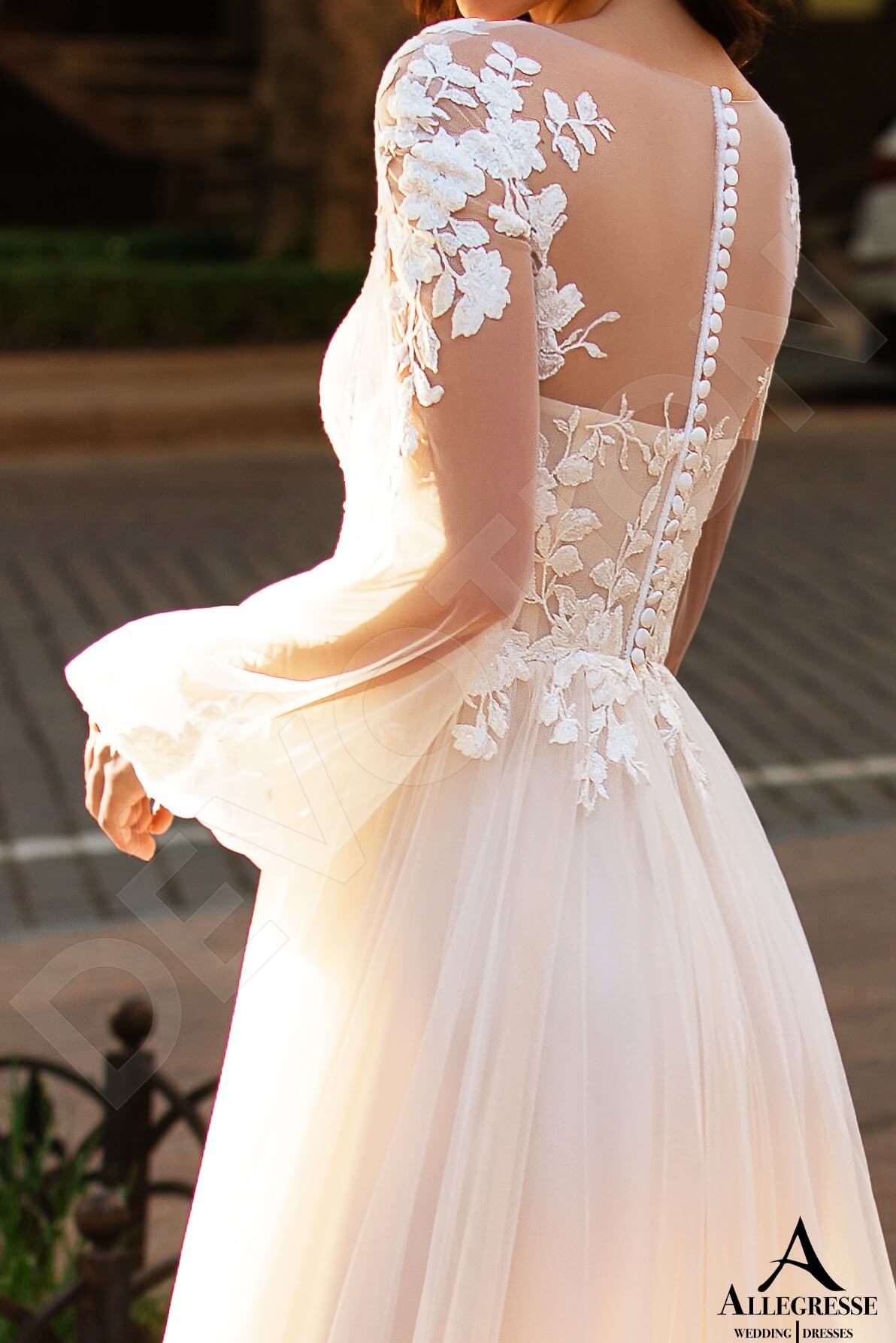 Solina Illusion back A-line Long sleeve Wedding Dress 5