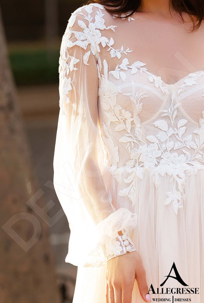 Solina Illusion back A-line Long sleeve Wedding Dress 7