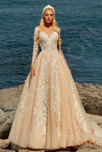 Veronica Illusion back A-line Long sleeve Wedding Dress Front