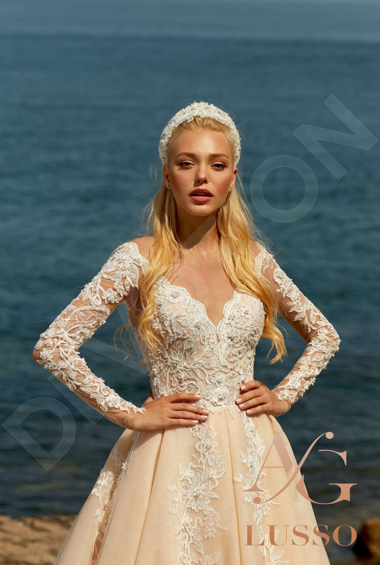 Veronica Illusion back A-line Long sleeve Wedding Dress 2