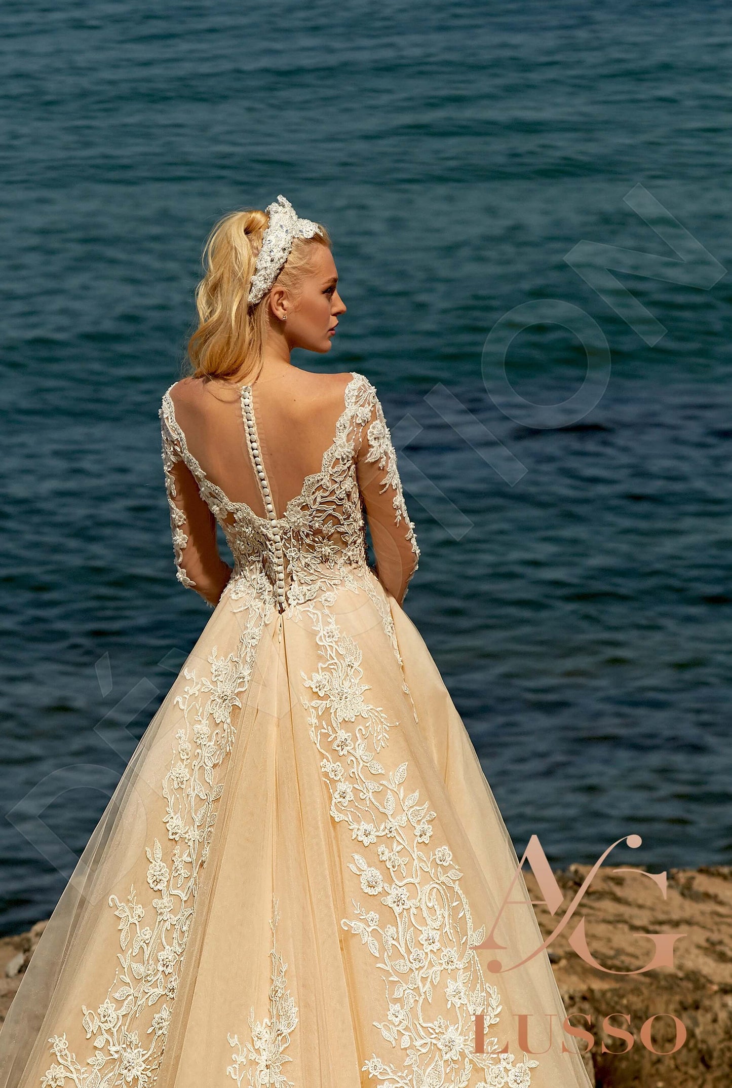 Veronica Illusion back A-line Long sleeve Wedding Dress 6