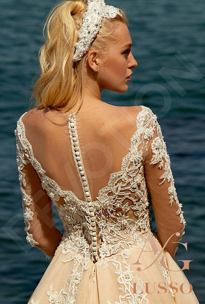 Veronica Illusion back A-line Long sleeve Wedding Dress 3