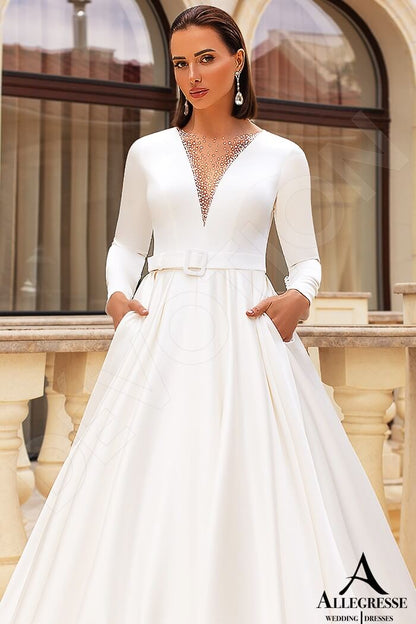 Volettina Illusion back Princess/Ball Gown Long sleeve Wedding Dress 4