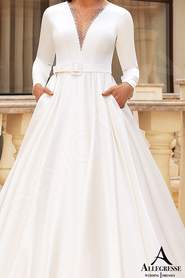 Volettina Illusion back Princess/Ball Gown Long sleeve Wedding Dress 7