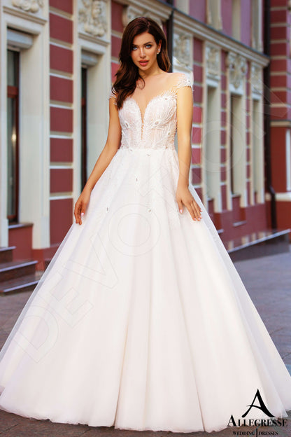 Ohanna Illusion back Princess/Ball Gown Short/ Cap sleeve Wedding Dress Front