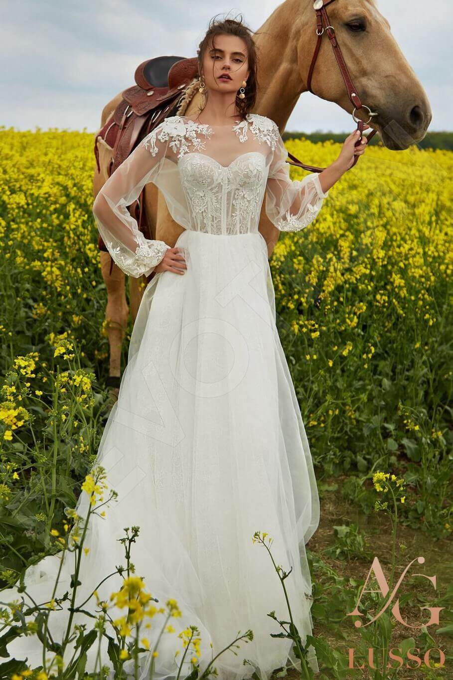 Aganea A-line Boat/Bateau Milk Wedding dress