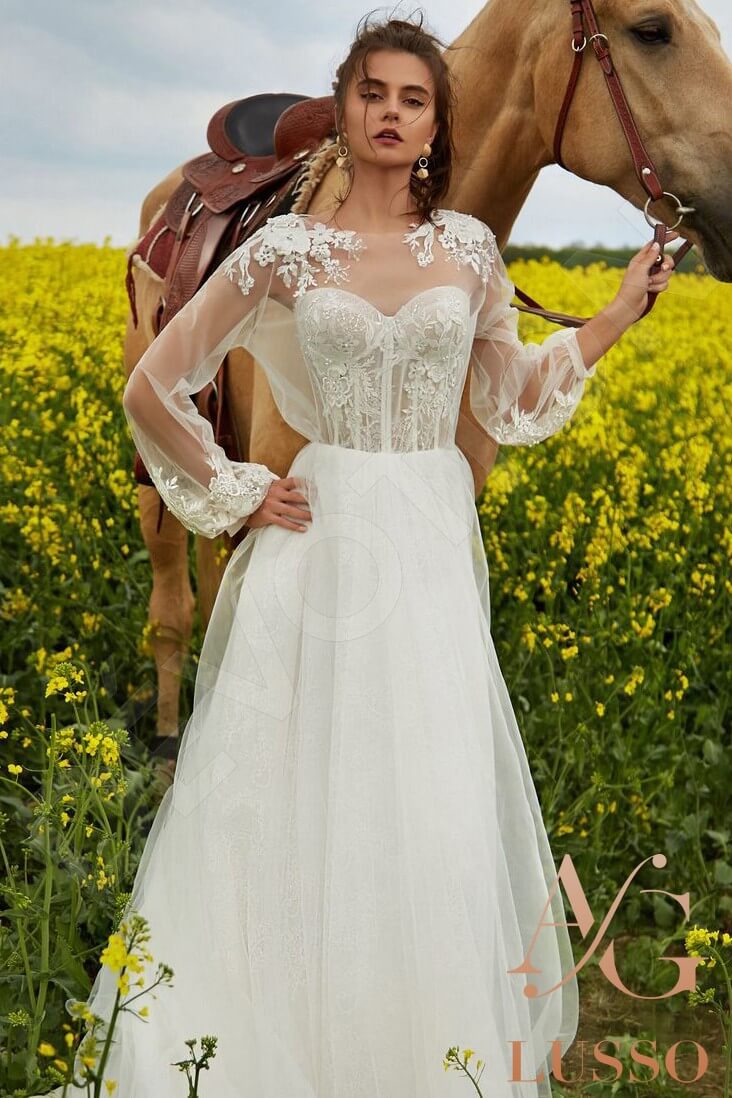 Aganea Open back A-line Long sleeve Wedding Dress 4