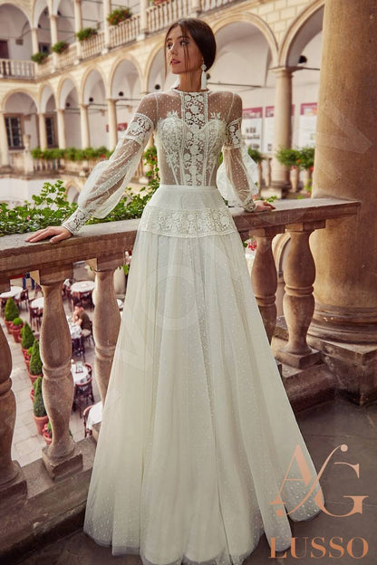Alsena Full back A-line Long sleeve Wedding Dress Front