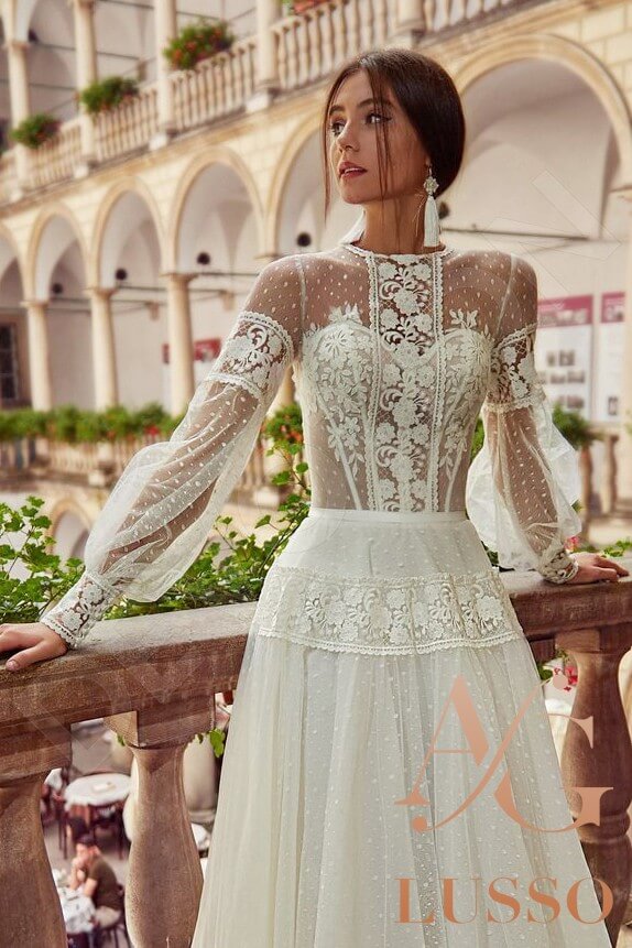 Alsena A-line Jewel Milk Wedding dress