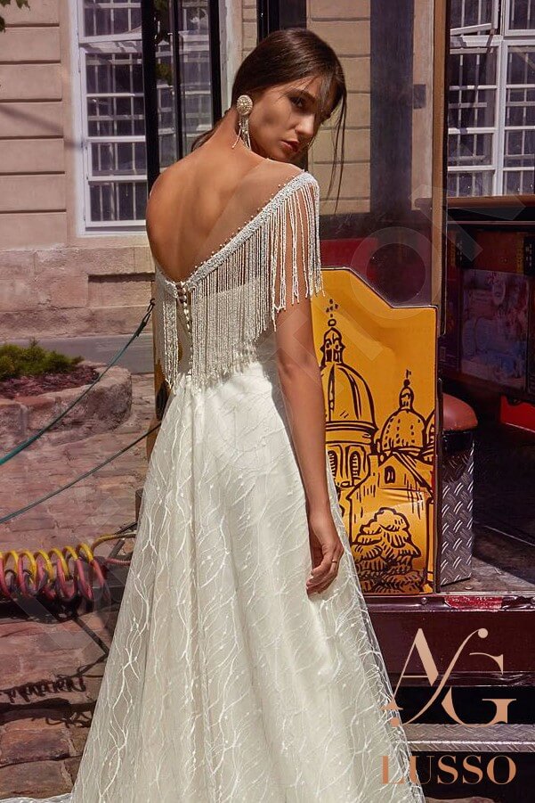 Edda Open back A-line Short/ Cap sleeve Wedding Dress 3