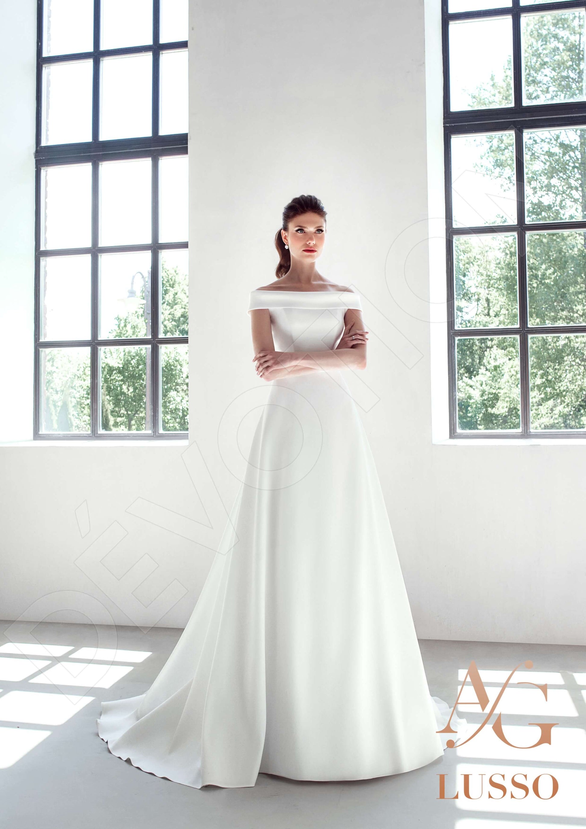 Polini A-line Off-shoulder/Drop shoulders Lightivory Wedding dress