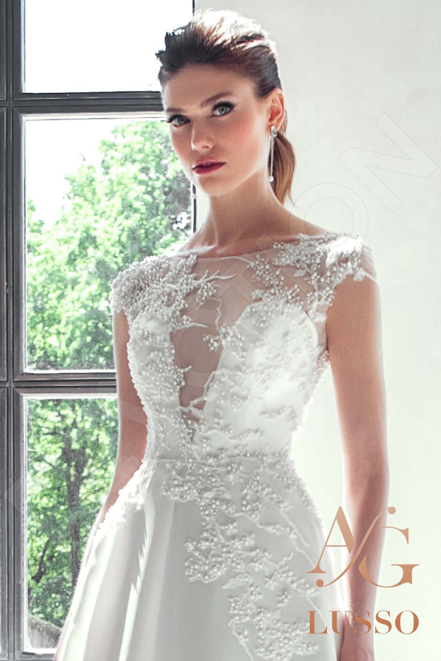 Samie Open back A-line Short/ Cap sleeve Wedding Dress 2