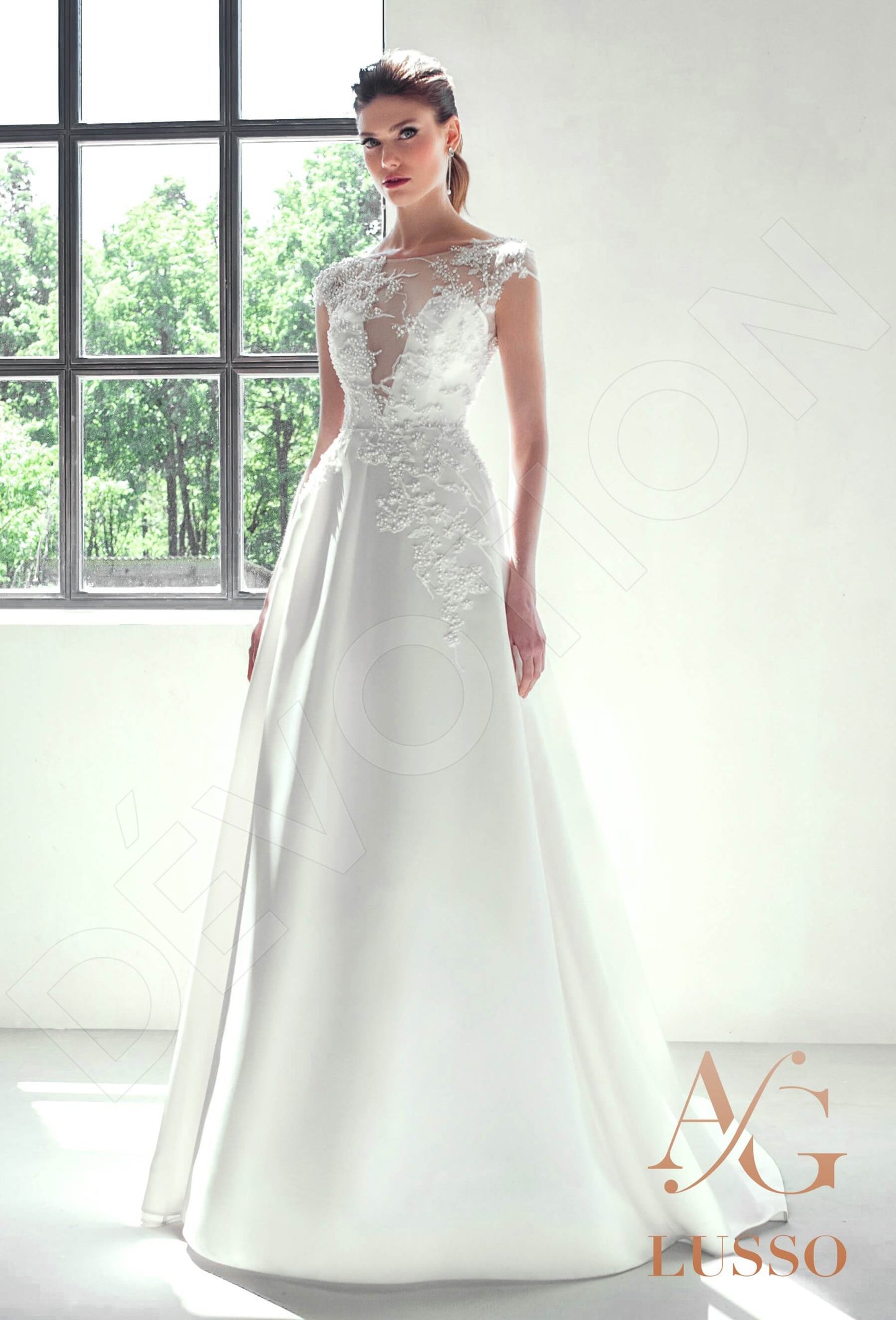 Samie Open back A-line Short/ Cap sleeve Wedding Dress Front