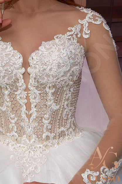 Korneliya Full back A-line Long sleeve Wedding Dress 11