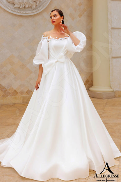 Marlenika Open back A-line 3/4 sleeve Wedding Dress Front